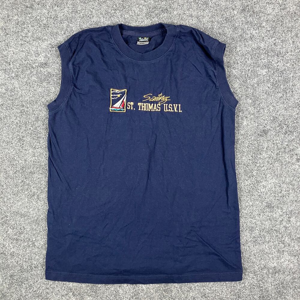 Island Dreams Tank Top Mens XXL Navy St Thomas USVI Sleeveless Sailing Graphic
